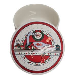 Vintage Holiday Joy Goose on Mantel with Stocking Porcelain Trinket Candy Dish